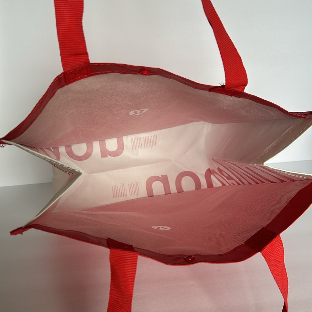 🆕 LULULEMON Three Reusable Totes Carryall Handbag Shopping Bags Black Red White - Picture 12 of 16